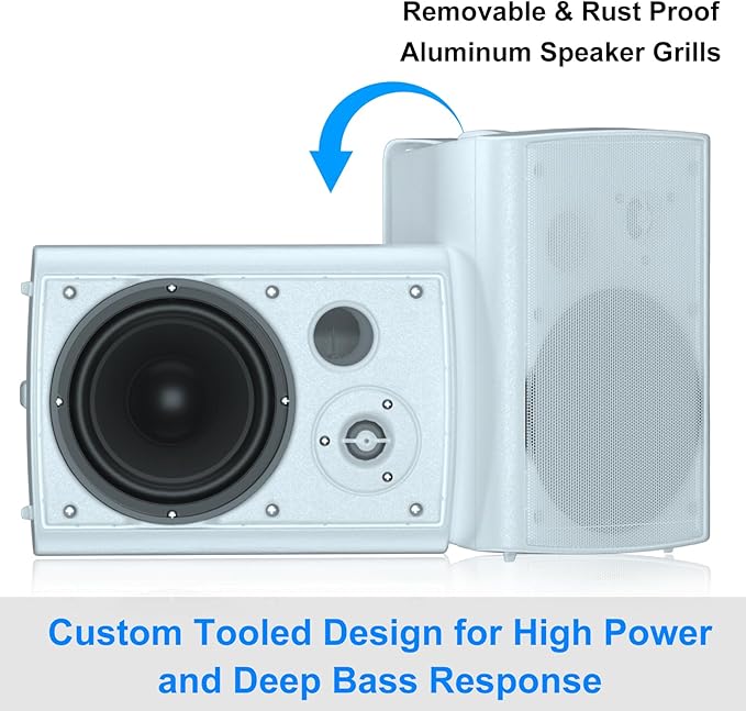 STUDIOFINIX 800W 6.5 Inch Bluetooth Outdoor Speakers Waterproof Wired with Multifunctional Amplifier Wall Mount Weatherproof Loudspeaker System for Patio Garden Poolside Home(4 Speakers,White)
