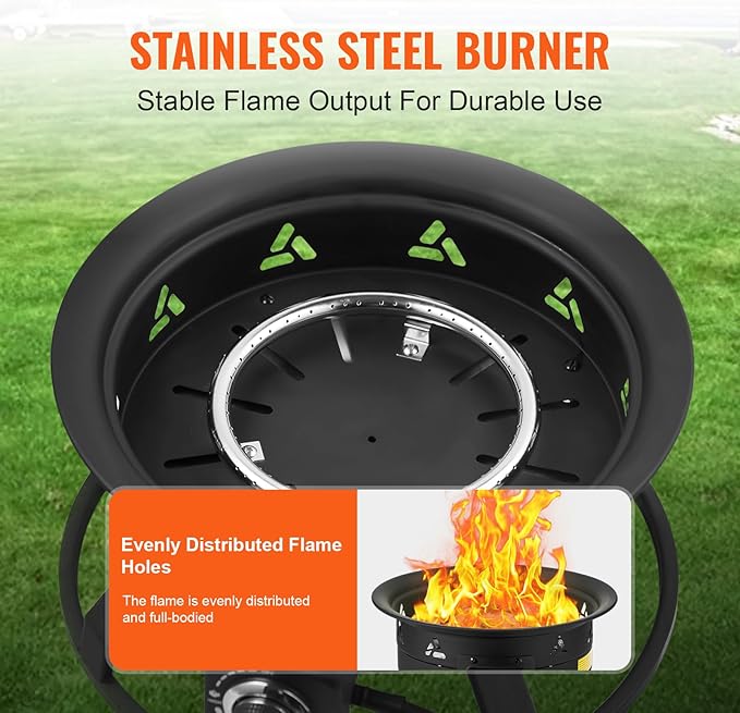 VEVOR Portable Propane Fire Pit, 19-Inch Diameter Outdoor Gas Fire Pit with Cover & Lava Rocks, Adjustable Flame Height Camping Firepit for Heating, Lighting, Gathering, 58,000 BTU, Black