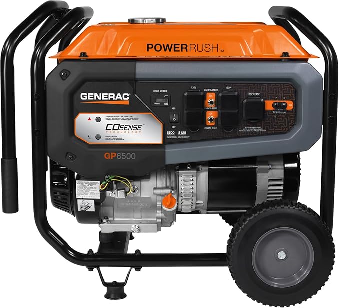Generac 8,125/6,500-Watt Portable Gas Generator - Electric Start - Includes Extension Cord - Home or RV Ready - Quiet, Long Runtime, Emergency Power - 49-State Compliant