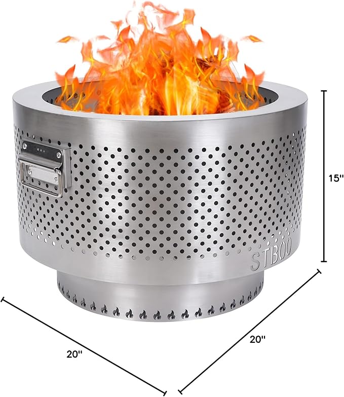 STBoo 20Inch Large Firepit - Fire Pits for Outside with Portable Carrying Storage, Outdoor Fireplace for Camping Picnic Backyard Beach,Stainless, L