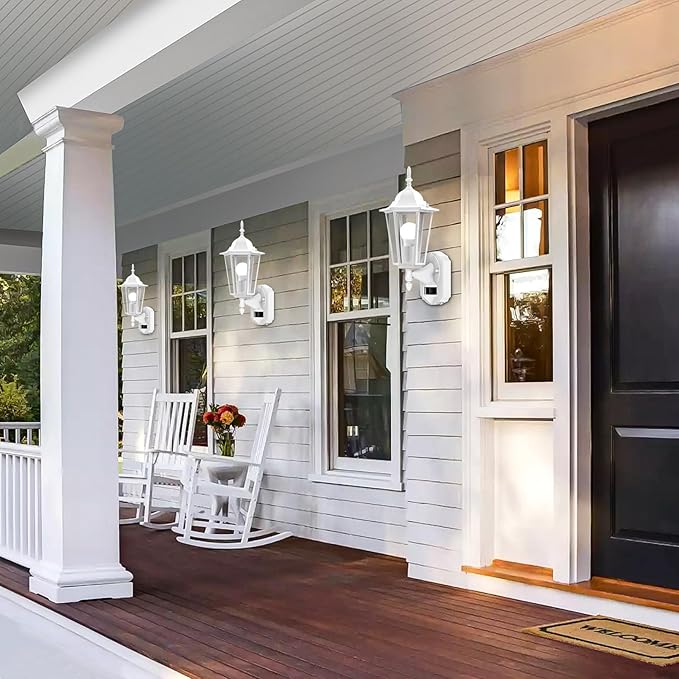 Lamomo 2 Pack Motion Sensor Outdoor Lights, Upgrade Dusk to Dawn White Outdoor Light Fixtures Wall Mounted, 100% Anti-Rust Aluminum Waterproof Porch Lights for Patio Front Door Garage