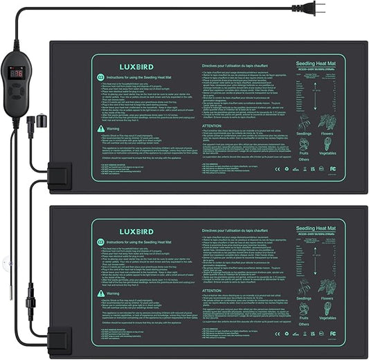 LUXBIRD 2 Pack Seedling Heat Mats with Digital Thermostat Controller, 10" x 20.75" 30W for Seed Starting, Germination, Hydroponics, Brewing, Breeding, Greenhouses (LB-HT02)