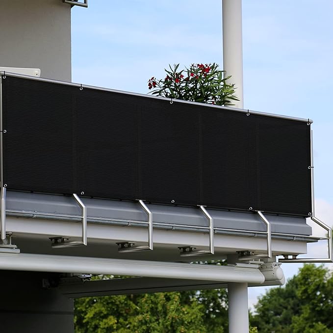 SUNLAX 3'x10' Black Balcony Privacy Screen Fence Windscreen Cover Fabric Shade Netting Mesh Cloth with Grommets UV Protection for Patio, Backyard, Porch, Railing Shield 90% (We Make Custom Sizes)