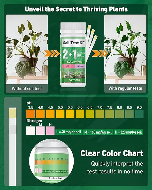 Pawfly 2 in 1 Soil Test Kit for pH & Nitrogen, 30 Strips Soil pH Test Kit, Soil pH Test Strips (3.5-9 Range), Soil Testing Kit for Lawn Garden Indoor & Outdoor