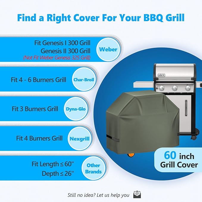 Grill Cover 60 Inch - Superior BBQ Cover for Weber Genesis 300 Series Gas Grill - 600D Outdoor Barbecue Cover for Weber Genesis ii 300, Dyna-glo, Nexgrill, Char-Broil, Monument and Brinkmann