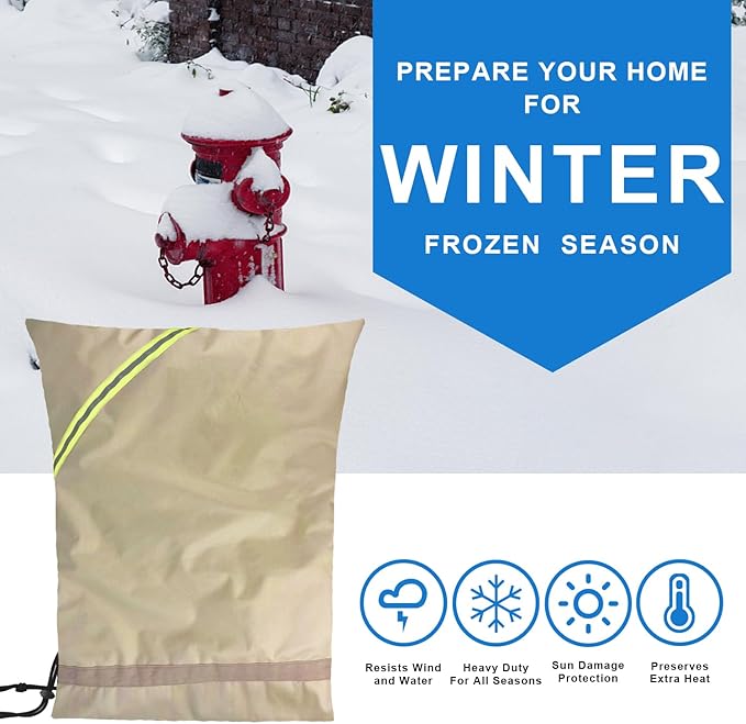 Outdoor Faucet Covers for Winter Freeze Protection, 24" x 30" Backflow Preventer Insulation Cover, Waterproof Pipe Insulation Cover for Snow, Sun Exposure - Beige