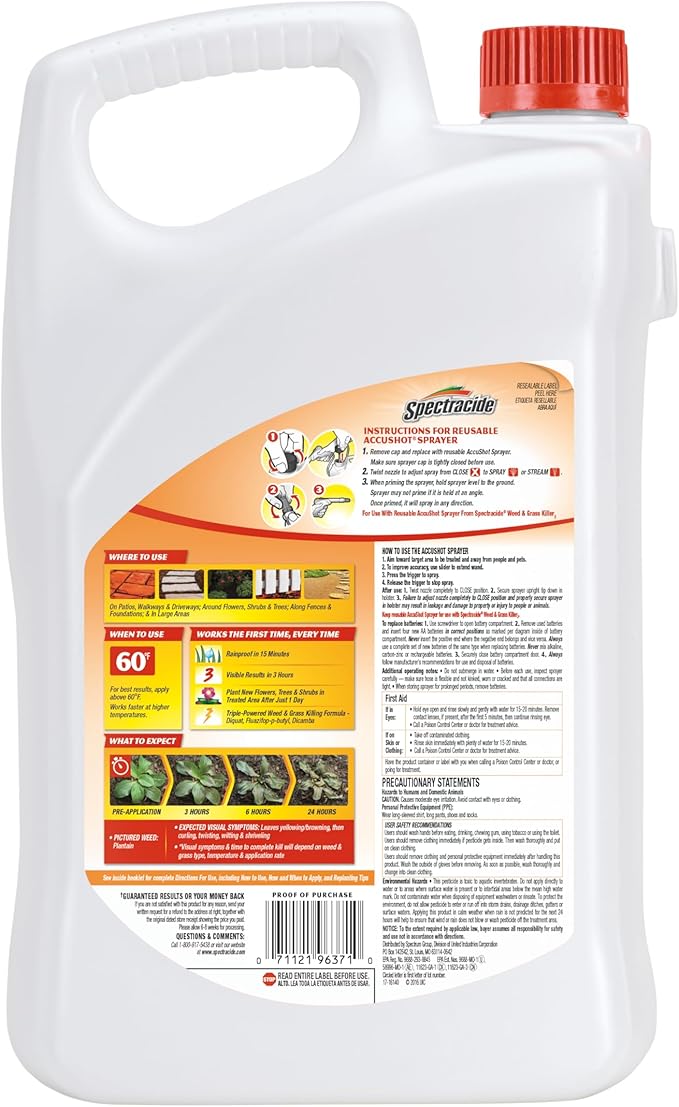 Spectracide Weed And Grass Killer 1.33 Gallon, AccuShot Sprayer Refill, 4 Pack