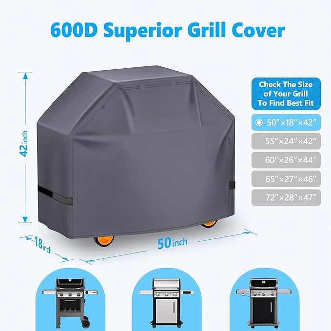 Grill Cover 50 Inch - Superior BBQ Cover for Weber Spirit Grill - 600D Outdoor Grill Cover for Weber Spirit 2 - Barbecue Cover Heavy Duty Waterproof Fit Weber Spirits ii 200 and Spirit 300