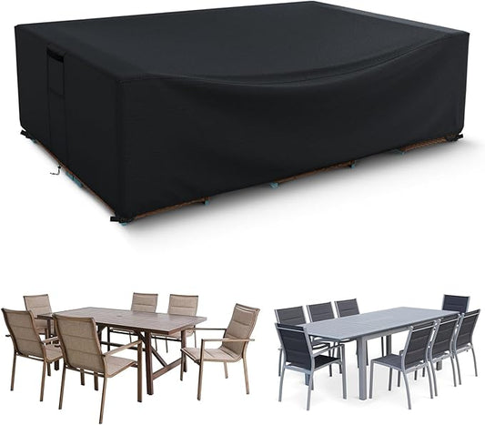 Patio Furniture Covers Waterproof, Heavy Duty 600D Outdoor Furniture Covers for Outdoor Dining Table and Chair,Tear Resistance and Anti-UV,Black,74"L x 47"W x 28"H