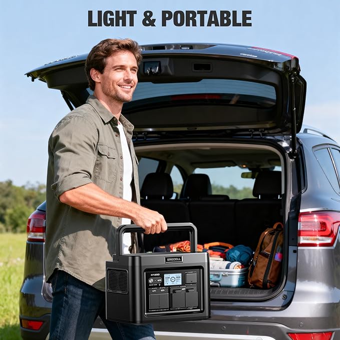GRECELL Portable Power Station 1200W 672Wh H1200 LiFePO4 Battery Solar Generator with 10ms UPS, 1200W Solar Power Station, 9 Output Ports for Home Emergency, Outdoor Camping, RV Travel, Laptop TV