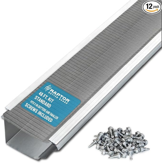 Raptor Gutter Guard – 48 FT. (Nominal) Contractor Grade Stainless Steel Micro-Mesh Gutter Guard Kit with Screws Included. Fits 5 in. Gutters and Smaller. DIY-Friendly. (5.625 in. x 47.625 in.)