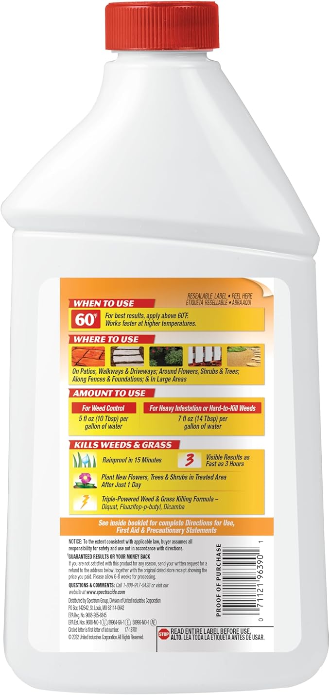 Spectracide Weed And Grass Killer Concentrate 32 Ounces, Use On Patios, Walkways And Driveways