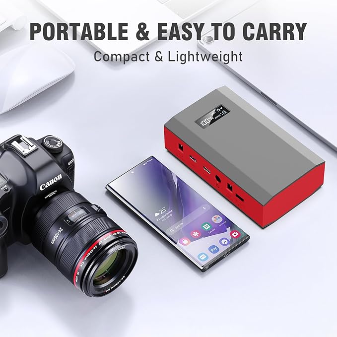 ZeroKor Portable Power Bank with AC Outlet 65W 110V External Battery Pack, 24000mAh Portable Laptop Charger with 30W Foldable Solar Panel Charger for Outdoor Smart Device Camping RV Trip Off Grid-Red
