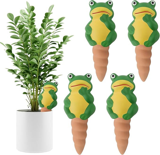 4Pcs Plant Watering Globes, Kalolary Frog Shape Self Watering Spikes Terracotta Drip Water Stakes Irrigation Watering Bulbs for Pot, Indoor, Outdoor, Vacation(Frog B)