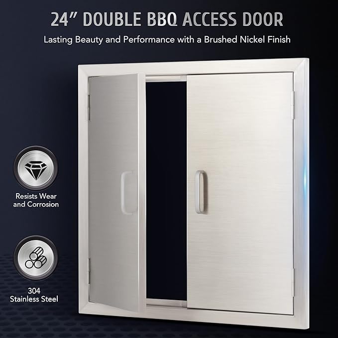 CO-Z Outdoor Kitchen Doors, 24" W x 24" H Weatherproof Built in 304 Stainless Steel Double Access Doors for Outside Kitchen Commercial BBQ Island Grilling Barbeque Oven Grill Storage Cabinet Door