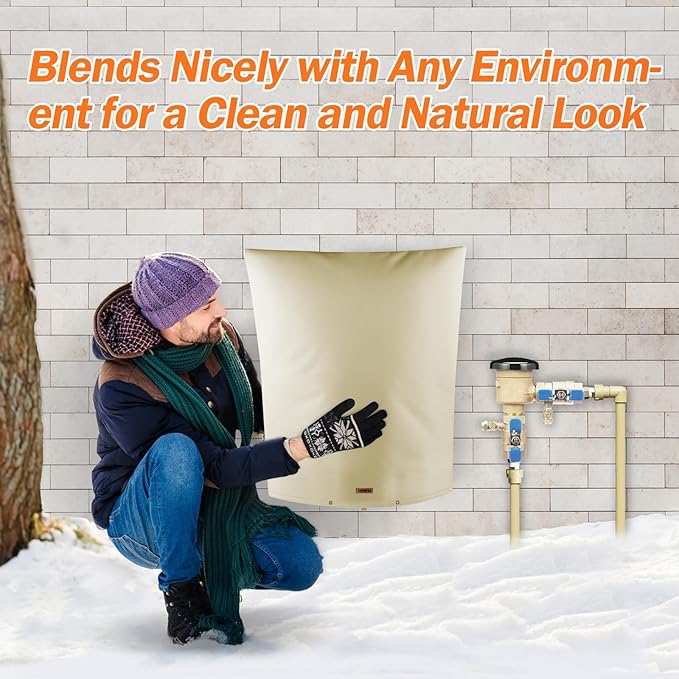 Backflow Preventer Pipe Insulation Cover (5°F) - Irrigation Sprinkler Valve Insulated Pouch - Water Well Pump Cover - Sturdy 5 Layers for Winter Freeze Protection, 24" W x 30" H, Beige