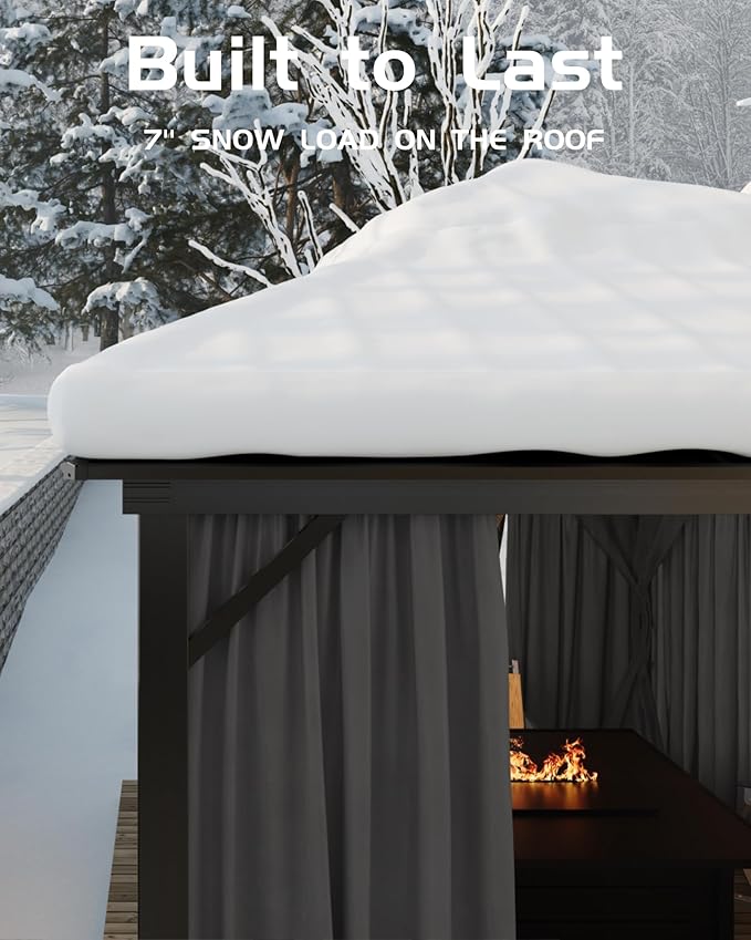12x12 Ft Hardtop Gazebos with Heavy Duty Double Roof, Nettings and Curtains Galvanized Steel Outdoor Gazebos for Patio, Backyard, Deck, Lawn (Gray)