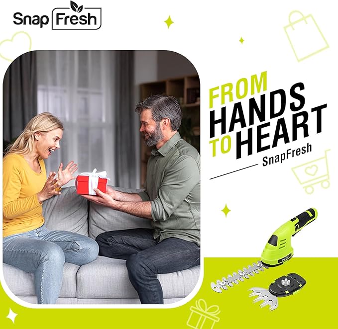 SnapFresh Hedge Trimmer Cordless Grass Shear, 2 in 1 8V Electric Grass Clipper and Hedge Shears with Rotating Head, Handheld Bush Trimmer/Grass Cutter/Shrub Trimming with Battery for Garden & Lawn