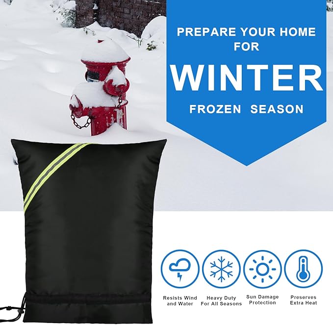 Outdoor Faucet Covers for Winter Freeze Protection, 16” x 20" Backflow Preventer Insulation Cover, Waterproof Pipe Insulation Cover for Snow, Sun Exposure - Black