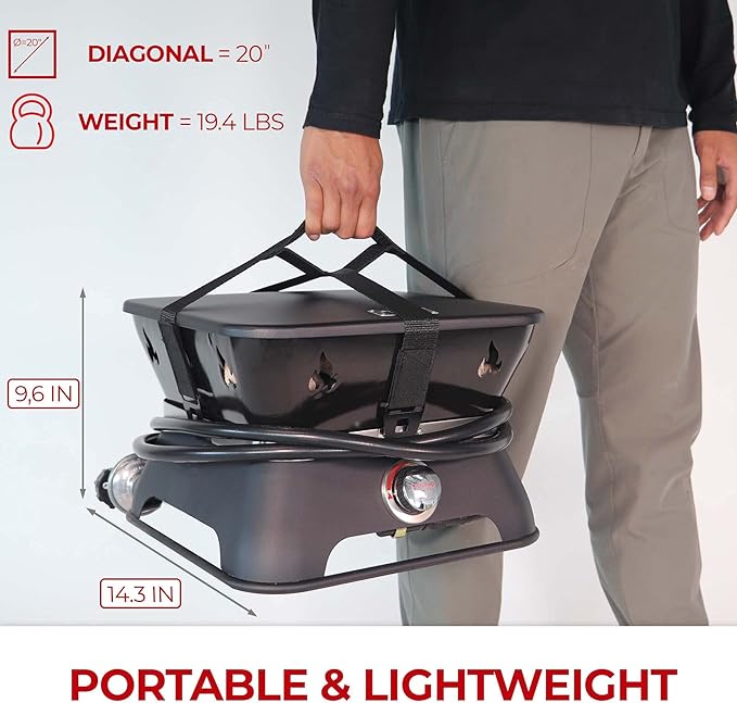 Outland Living Firebowl 805 Firecube 14” Portable Square Smokeless Propane Fire Pit – Outdoor Gas Fire Pit with Cover & Carry Kit, Lava Rocks, 58,000 BTU, Black