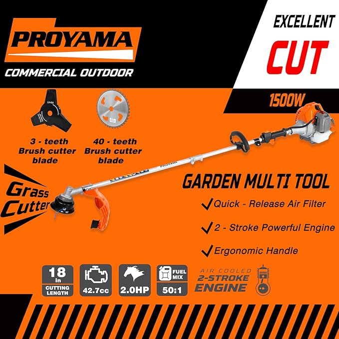 PROYAMA Powerful 42.7cc 5 in 1 Multi Functional Trimming Tools,Gas Hedge Trimmer,Weed Eater,String Trimmer, Brush Cutter,Pole Saw with Extension Pole
