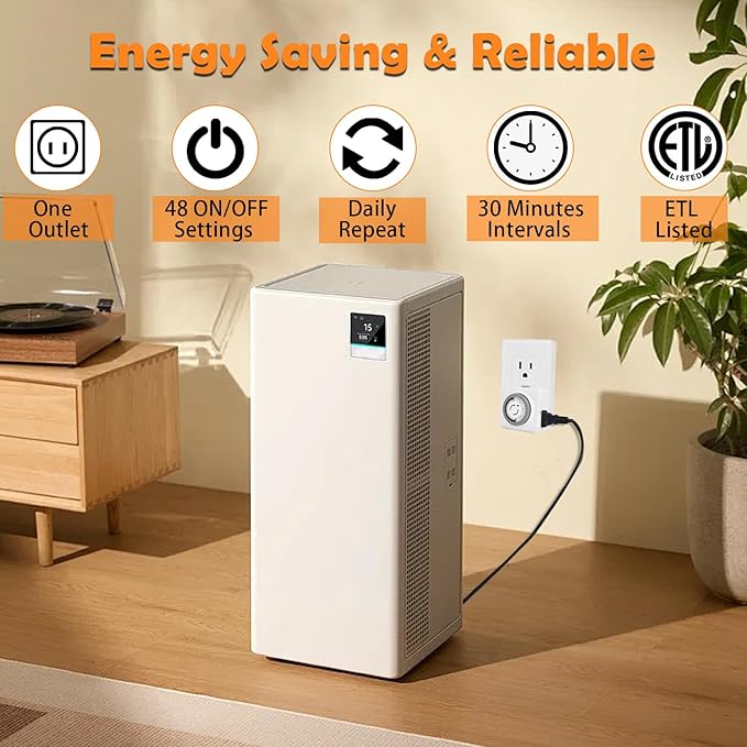 Timers for Electrical Outlets Indoor, 24-Hour Plug-in Mechanical Outlet Timer, 30 Minute Intervals, 2 Prong Light Timers, Daily On/Off Cycle for Christmas Tree, ETL Listed, 2Pack