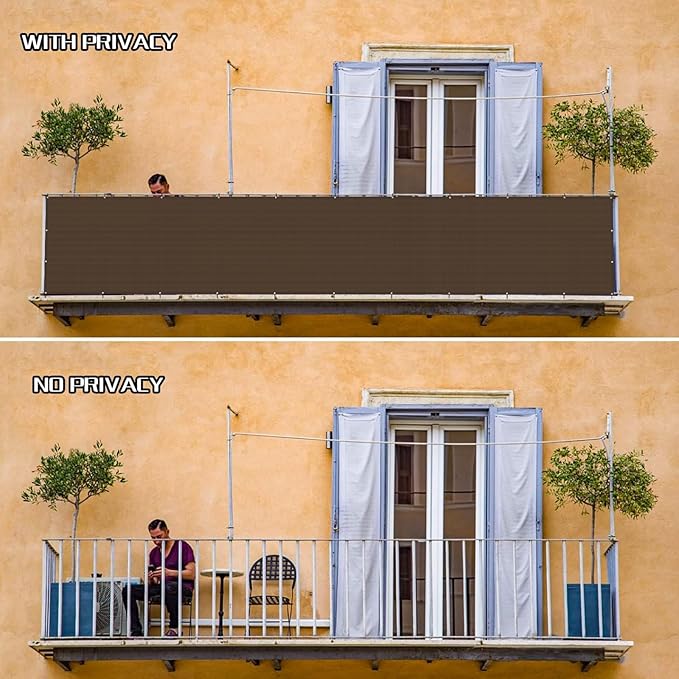SUNLAX 3'x16' Brown Balcony Privacy Screen Fence UV Protection (HDPE) Anti-Peek, Ideal for Patio, Deck, Yard, Pool, Porch, Railing (We Make Custom Sizes)