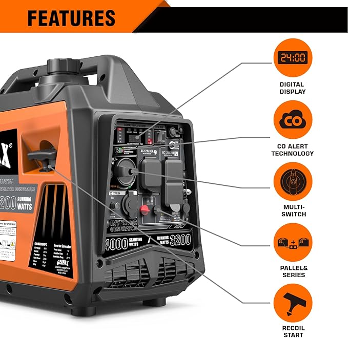 GENMAX Generator,EPA Compliant, Eco-Mode Feature, Ultra Lightweight for Backup Home Use & Camping