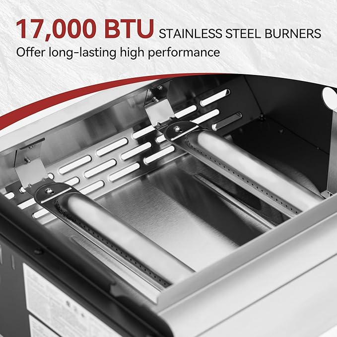 Royal Gourmet PD1204 2 Burner Tabletop Propane Gas Griddle, 17 Inch Portable Flat Top Grill with 17,000 BTUs Output for Outdoor Cooking While Camping or Tailgating, Black & Silver