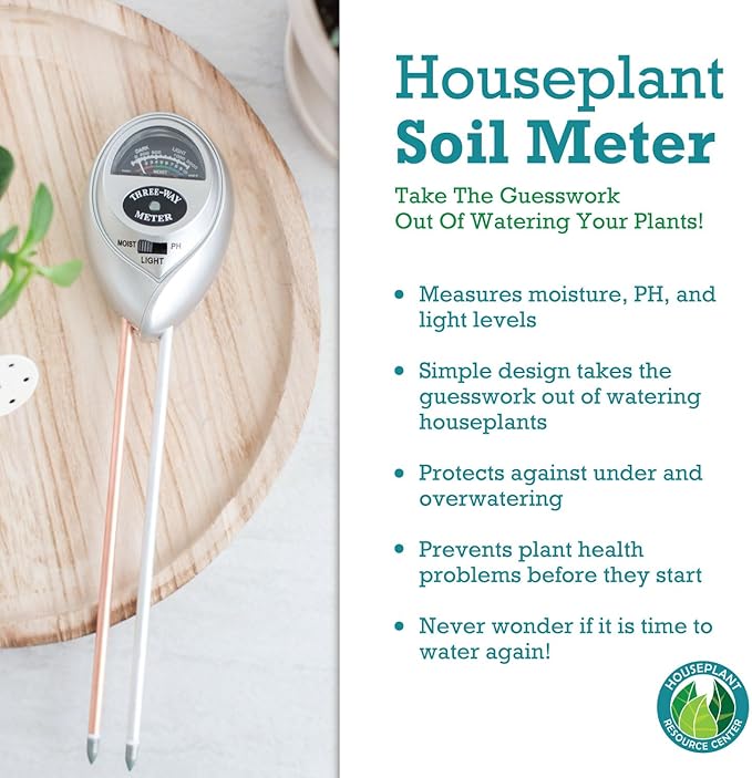 Houseplant Health Meter – 3-in-1 Tool to Prevent Overwatering, Root Rot & Leaf Burn | Test Soil Moisture, Sunlight & pH | Simple, Easy, Battery-Free | Suitable for Indoor, Outdoor & Potted Plants