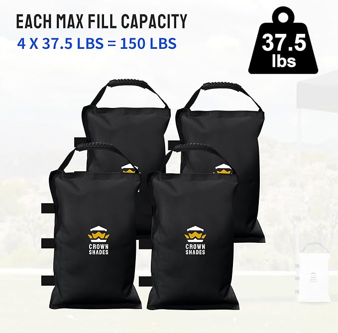 CROWN SHADES Sand Bags for Canopy Legs (150 LBS) Sandbags for Weight, Canopy Weights, Pop Up Tent Weights Bags, Black (Unfilled)