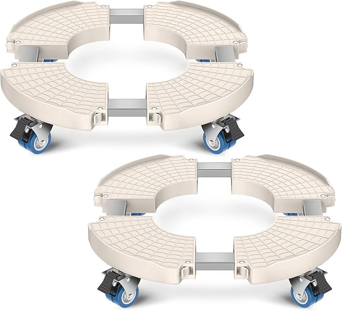 VANCASTLE Plant Caddy with Lockable Wheels Heavy Duty 450lbs Capacity, 15-22 Inch Adjustable Plant Stand with Wheels Rolling base, Plant Dolly for Flower Pot Mover Indoor Outdoor, Beige, 2 Pack