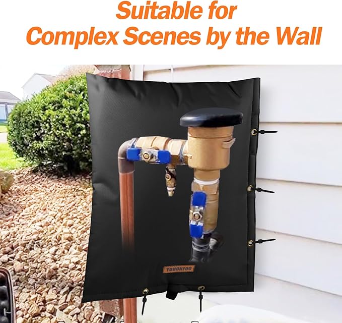 2-Way Opening Backflow Preventer Pipe Insulation Cover (5F) - Irrigation Sprinkler Valve and Water Well Pump Protection - Sturdy 5 Layers for Winter Freeze (18" W x 34" H, Black)