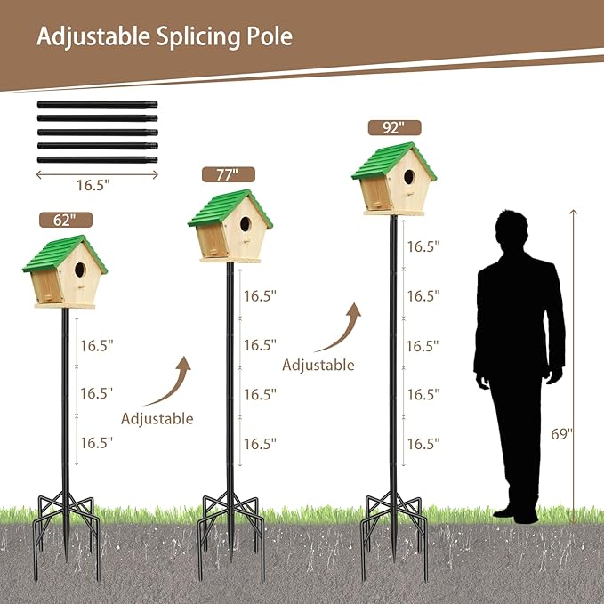 92 Inch Heavy Duty Birdhouse Pole with Squirrel Baffle & 5-Prong Base – Rustproof Birdhouse Stand for Bluebird Houses, Smart Bird Feeders & Weather Stations – Sturdy Design for Enhanced Bird Watching
