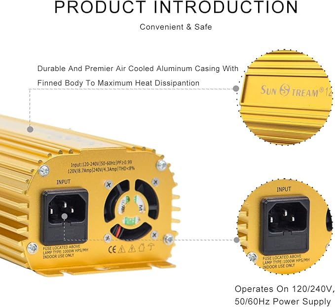 SunStream 1000 Watt HPS Light Dimmable Electronic Grow Light Ballast for Indoor Plant (Liteversio, Yellow)
