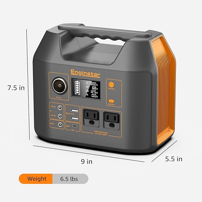 Enginstar Solar Generator, 296Wh Portable Power Station, 110V Pure Sine Wave, 80000mAh Backup Battery Power Supply for CPAP Outdoor Camping, Traveling, and Emergencies