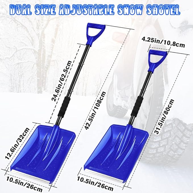 Snow Shovel, New Upgrade Snow Shovels for Car Driveway Snow Removal, Lightweight Portable Adjustable Large Capacity Shovel Perfect for Garden and Emergency(Blue)
