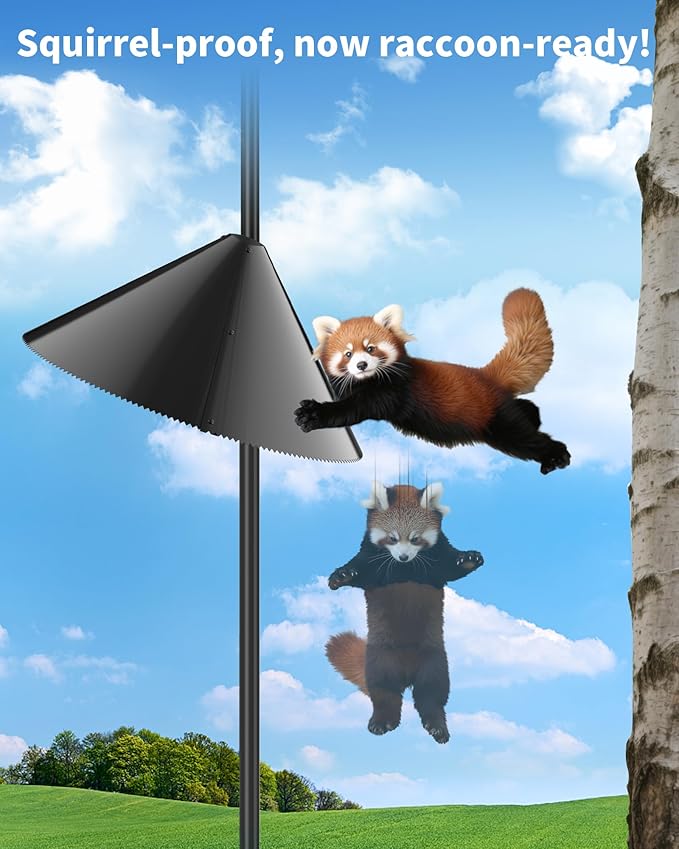 Squirrel Baffle for Bird Feeder Pole - Bird Feeder Baffle with Steel Spring Motion for Better Defense, Polycarbonate Extra-Thick Squirrel Guard for Outside Pole Mount, 19 Inch, Metal Buckle