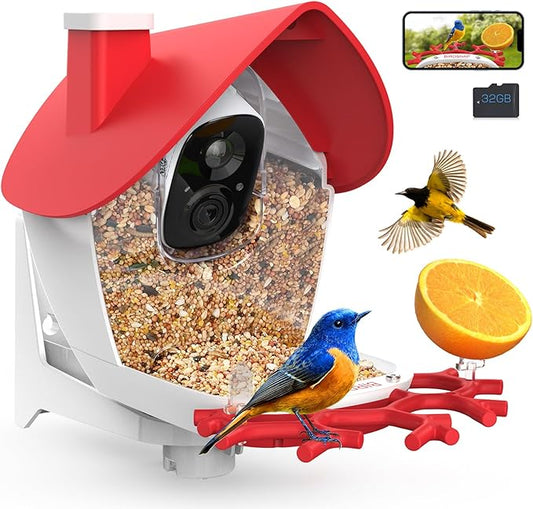 birdsnap® MON - Bird Feeder with Camera, 2K Detachable Video Bird Feeder Live with 32GB Card Fruit Fork, AI Identify Feather Species, Auto Record in Backyard, Ideal Gift for Birds Lover