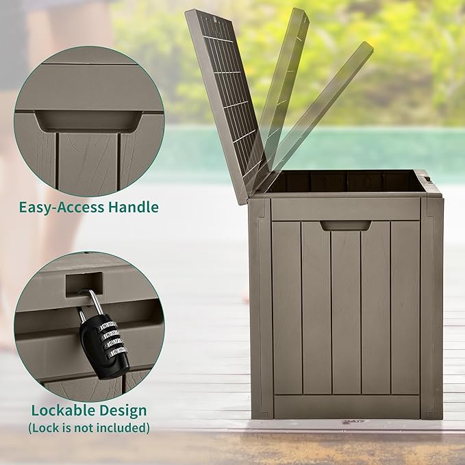 YITAHOME 30 Gallon Deck Box Outdoor Storage Box, Waterproof Resin Package Delivery and Storage Box with Lockable Lid for Patio Furniture Cushions, Pool Accessories, Garden Tools, Brown