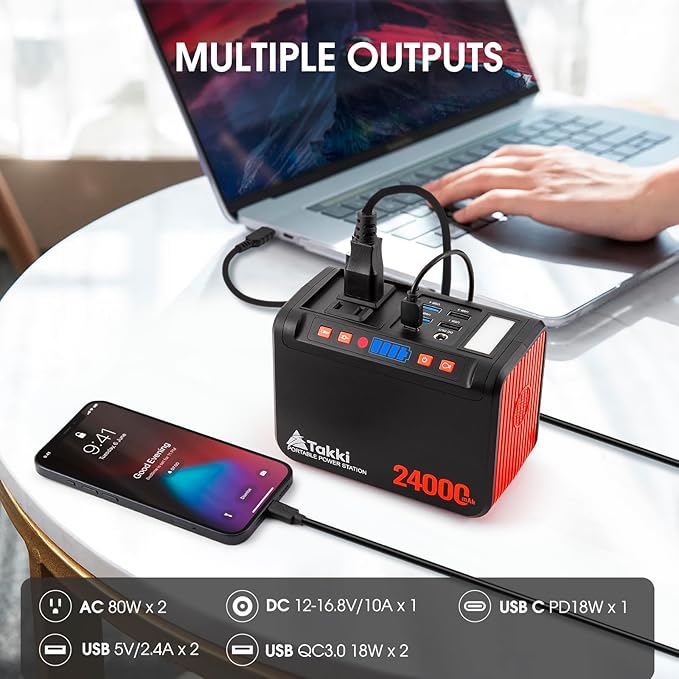 Takki 88Wh Portable Power Station with Carrying Case Bag, Camping Generator Lithium Battery with Peak 120W AC Outlet USB Ports for Outdoor Camping Home Emergency