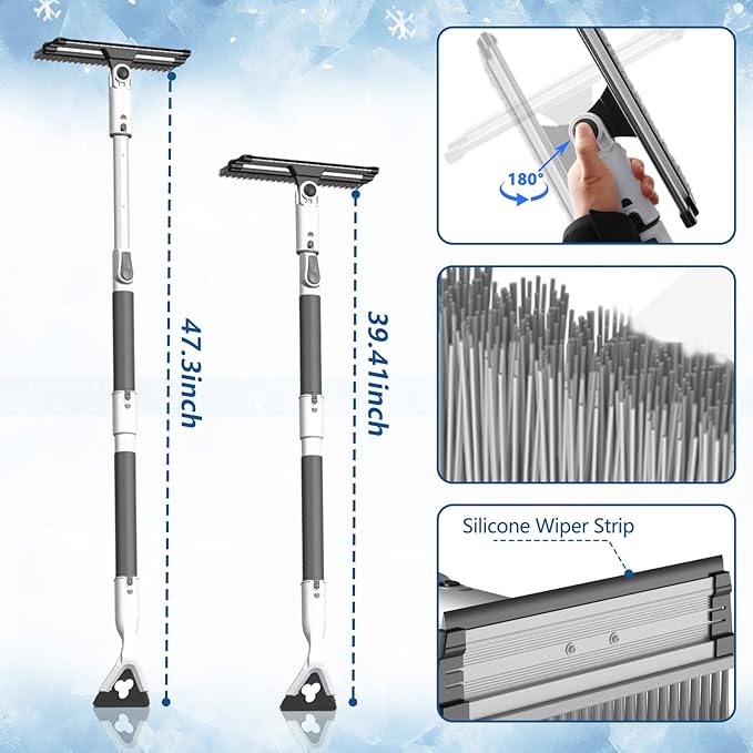 Snow Brush and Ice Scraper for Car, Extendable 39"-48" Telescopic Snow Broom with Detachable Ice Scraper Shovel, 180° Rotatable Head for Car Windshield, SUV, Truck Winter Snow Removal Kit
