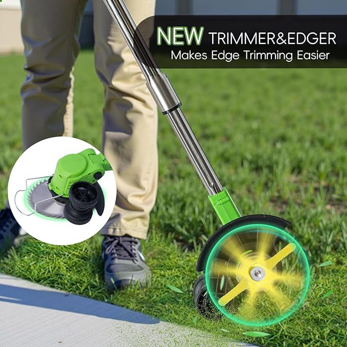 Cordless Weed Wacker Battery Powered,4-in-1 Grass Trimmer/Brush Cutter with 4 Types Blades, 21V Weed Electric Eater with 3.0Ah Battery*2 for Lawn Care and Yard Work