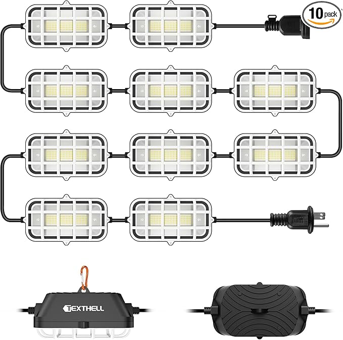 100FT LED Construction String Lights, 150W Super Bright 15000LM Plug in Linkable String Work Lights, 5000K Waterproof IP67 Temporary Lighting for Construction Sites, Jobsites, Indoor & Outdoor