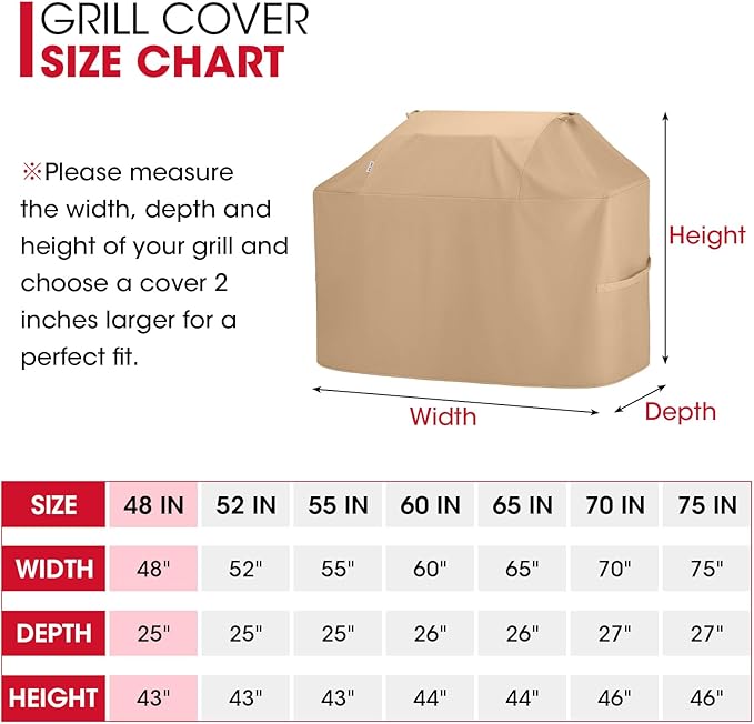 Unicook BBQ Grill Cover for Outdoor Grill 48 Inch, Heavy Duty Waterproof 2 Burner BBQ Cover, Compatible with Weber Char-Broil and Nexgrill Gas Grills, All Weather Protection, Light Brown