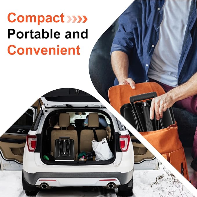 27" Bi-Folding Snow Shovel for Car, Lightweight Snow Shovel with Ergonomic Handle and Aluminum Edge, Portable and Multifunctional for Cars, Snowmobiles, Camping and Mud, Black