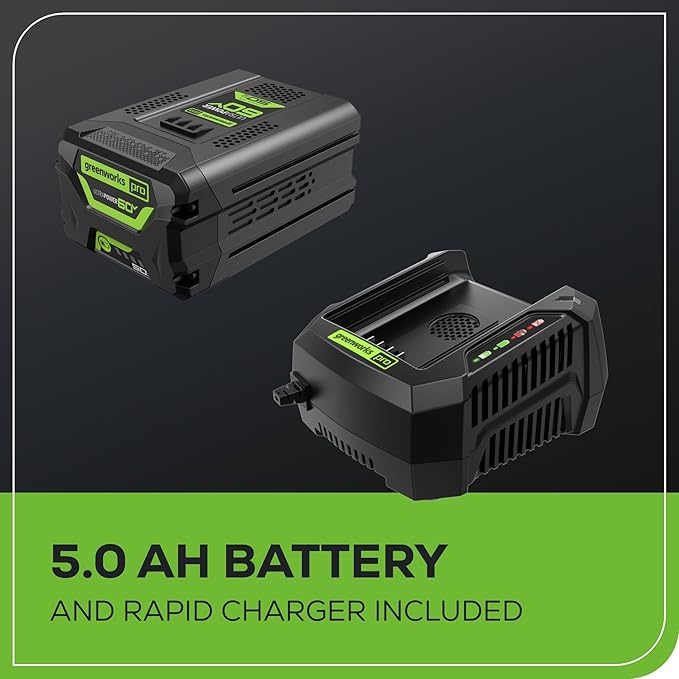 Greenworks 60V 21” Cordless (Push) Lawn Mower (LED Lights + Aluminum Handles), 5.0Ah Battery and Rapid Charger