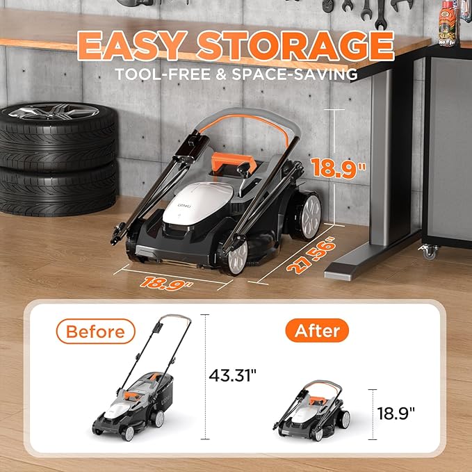 Litheli 16.2 Inch Lawn Mower 2x20V Electric Coreless Lawn Mower Lightweight Push Mower with 6-Position Height Adjustment, 2 x 4.0Ah Battery Include