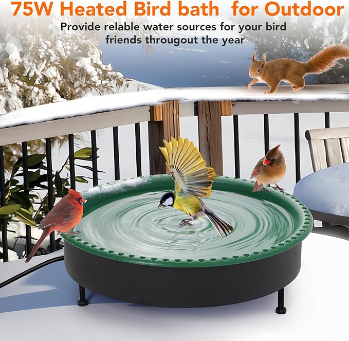 2 in 1 Heated Bird Bath for Outdoors for Winter,100W Bird Bath Heater with Thermostatically Controlled,Heated Bird Bath for Deck Railing for All Seasons Outdoor Garden Yard Patio Lawn(Green)