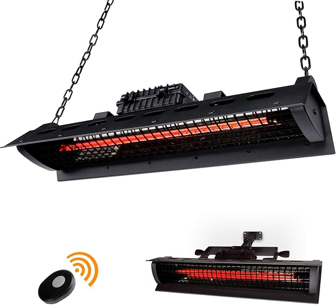 Star Patio Electric Patio Heater with Remote, Outdoor Wall Mounted & Ceiling Patio Heater, Outdoor Heaters, Hanging Patio Heater, Industrial Black, STP2020-A-RM NEW2